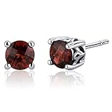 Scroll Design 2.00 Carats Garnet Round Cut Stud Earrings in Sterling Silver Rhodium Nickel Finish