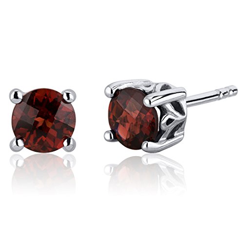 Peora Garnet Stud Earrings 925 Sterling Silver, Solitaire Scroll Gallery, 2 Carats Total, Round Shape 6Mm, Friction Backs #TOP7