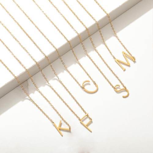 MOMOL Sideways Gold Initial Necklace for Women 18K Gold Plated Stainless Steel Dainty Letters J Pendant Personalized Name Necklaces by MOMOL - Used condition - Image 5