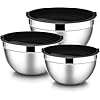 Conjunto de Bowls Tigelas de Inox com Tampa Hermética | 3 Tigelas de Aço Inoxidável Empilháveis 1,5L 2L 3L | Tigela de Cozinha Premium para Salada, Massa, Mistura e Armazenamento