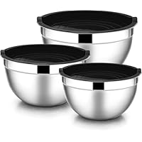 Conjunto de Bowls Tigelas de Inox com Tampa Hermética | 3 Tigelas de Aço Inoxidável Empilháveis 1,5L 2L 3L | Tigela de Cozinha Premium para Salada, Massa, Mistura e Armazenamento