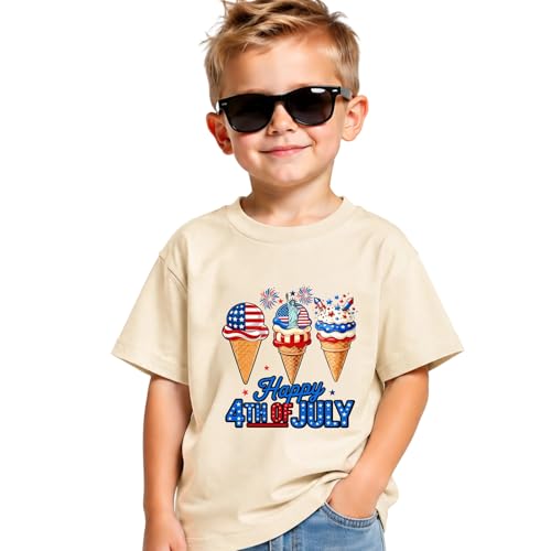 4th of July Shirts Toddler Boys Girls ice Cream Tshirt Kids Patriotic Tee Independence Day Outfit (Beige ice Cream,6-7T)