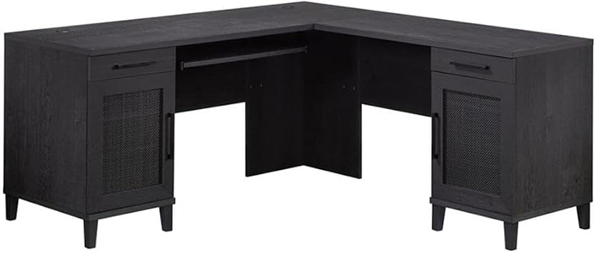 Sauder Tiffin Line Coastal Engineered Wood L-Desk in Raven Oak