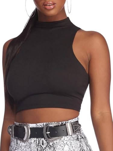 LovelyWholesale Womens Sexy Crop Tops Turtle Neck Summer Tank Top Sleeveless Shirt