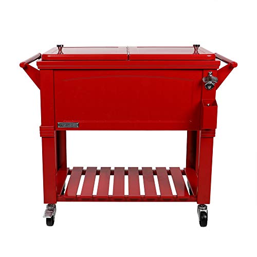 Permasteel PS-203F1-RED-AM 80 Quart Portable Rolling Patio Cooler, Red
