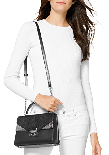 Michael Michael Kors Sloan Embossed Leather Top Handle Satchel, Black Pewter #TOP2