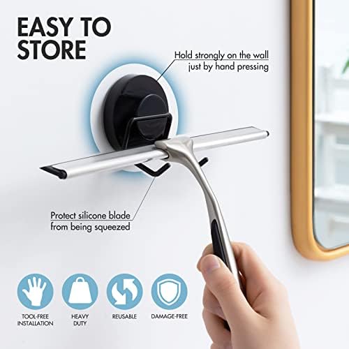 Amazon Brand - Umi Shower Squeegee for Shower Doors Stainless Steel Window Cleaning Squeegee 25cm with Suction Hook & Cleaning Cloth Shower Screen Squeegee for Bathroom, Mirror, Car Glass Screen Wiper