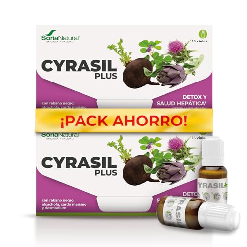 (PACK 2) Soria Natural Cyrasil Plus - El Detox más POTENTE con Rábano Negro, Alcachofa, Cardo Mariano, Zinc y Lecitina de Soja - Depura las Toxinas, Control de Peso y Líquidos, 30 viales de 10 ml
