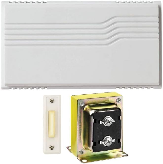 Two Note Wired Door Bell Chime Kit w/Transformer & Surface Mount Lighted Push Button, 16VAC/10 VA, White