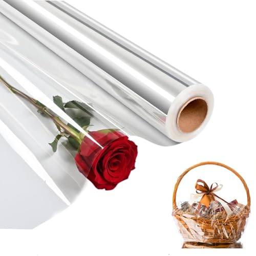 AUPOINT Extra Large Clear Cellophane Wrap Roll 80cm x 15m (80cm Width Folded into 40cm) ,Thick Plastic Transparent Wrapping Paper for Gift Baskets, Flower Bouquets, Arts & Crafts,2.3 Mil Cellophane Wrapping for Toys (Transparent)