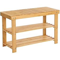 Estanteria Zapatos Madera SONGMICS Banco Zapatero de bambú, Estantería para Zapatos con 3 estantes, 70 x 28 x 45 cm Ideal para Entrada, Baño, Sala de Estar, Pasillo LBS04N, Natural