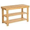 SONGMICS Schoenenrek, schoenenkast met zitbank, bamboe schoenenbank met 3 planken, 70 x 28 x 45 cm, ideaal voor hal…