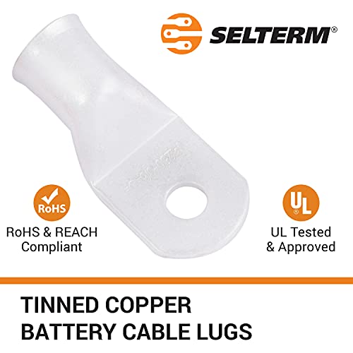 Selterm 10Pcs 250 Mcm-3/8" Stud Tinned Copper Wire Lugs, Heavy Duty Battery Cable Ends,250 Kcmil Ring Terminals, Ul Battery Lugs Marine Grade Copper Eyelets Electrical Battery Terminal Connectors #TOP2