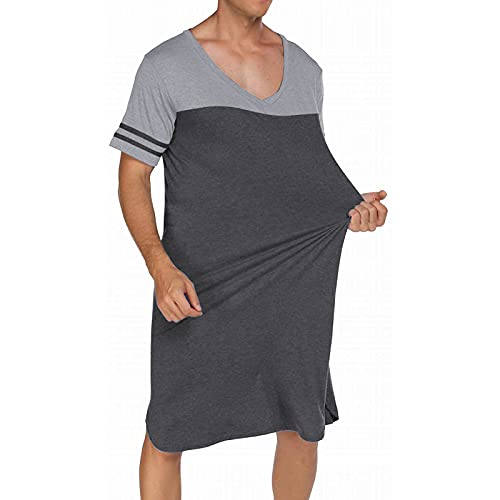 Miashui Mens Nightshirts For Sleeping Nightwear Comfy Big&Tall V Neck Short Sleeve Soft Loose Pajama Sleep Shirt (Gray, Xxl) #TOP1