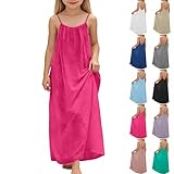 Kids Linen Dresses for Girls Backless Cami Long Summer Boho Trendy 2026 Baby Toddle Soft Sundresses Vacation Casual Flowy Lightweight Comfortable Sleeveless Girl Clothes (Hot Pink, 5-6 Years)
