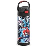 THERMOS FUNTAINER 16 Ounce Stainless Steel Vacuum Insulated Bottle with Wide Spout Lid, Spiderman