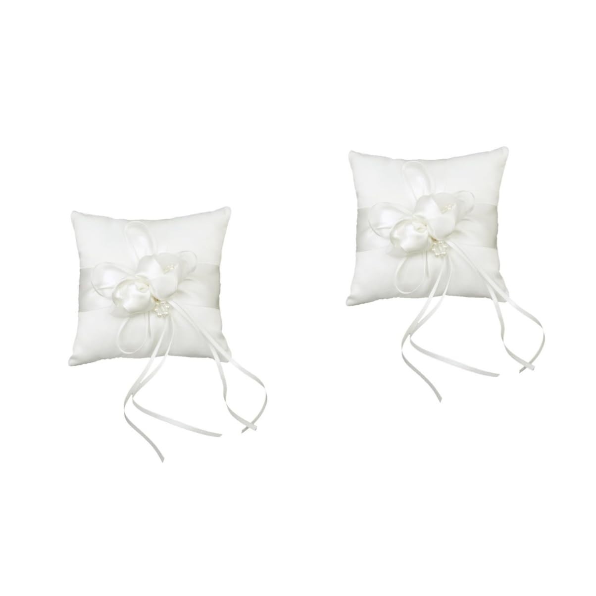 Cesta de niña de las flores con lazo elegante y almohada de joyería para bodas