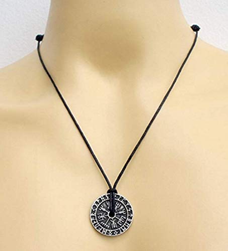 CCBFY Nordic Coin Amulet Vegvísir Odin Triple Horn Triquetra Valknut All in One Pewter Pendant Necklace3