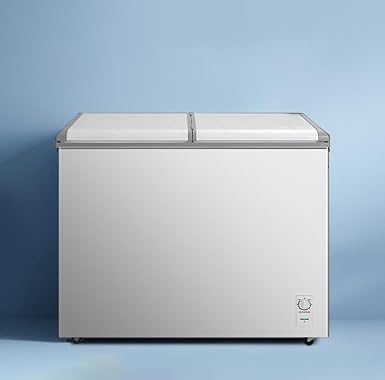 Chest Freezer 9.5 Cu.ft Double Door Deep Freezers with Removable Baskets,with 7 Temperature Settings, Perfect for Homes, Garages, Basements, RVs, White