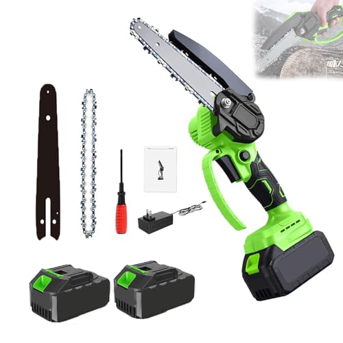 6 Inch Mini Chainsaw, Handheld Cordless Electric Chain Saw with 2 * 1.2Amh Batteries and Charger, Double Safety Switch, Portable Electric Chainsaw for Outdoor Tree Branch Cutting,Home Improvement