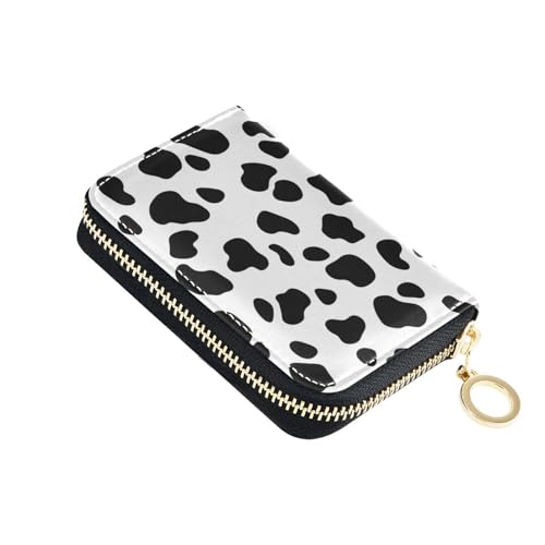 Black Cow Print Zipper Card Case Wallet for Women Single-Side Print PU Leather RFID Blocking 11 Compartments, Travel-Ready Ideal for Bags Clutches & Daily Commute