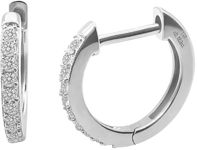 14K Solid Gold Huggie Hoop Earrings with Real Diamonds AU585
