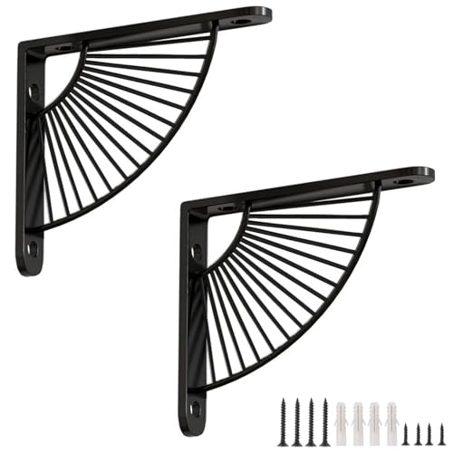 DJCYGG 2個セット 棚受け 金具 L字型 アイアンブラケット 頑丈 棚支え 壁掛け 棚うけ 金具 耐荷重80kg 棚支え 吊り棚金具 棚づくり 壁収納 棚補強 DIY キッチン リビング 玄関 、店舗 屋内 屋外用 ビス付き (20cm,ブラック)