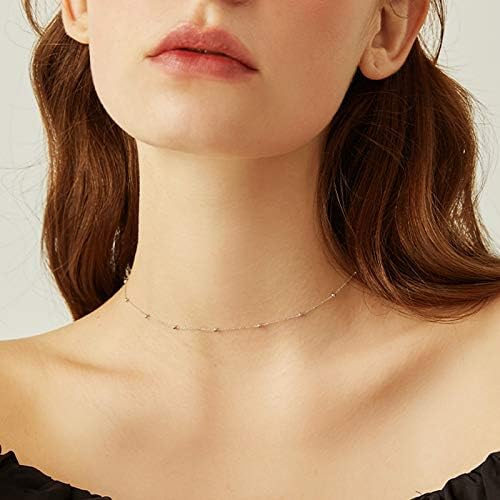 CERSLIMO Sterling Silver Necklace Ball Bead 16'' Chain 9ct Rose Gold Plated Choker Necklace for Women Girls Ladies Girlfriend Friend Men Birthday Jewellry Gift