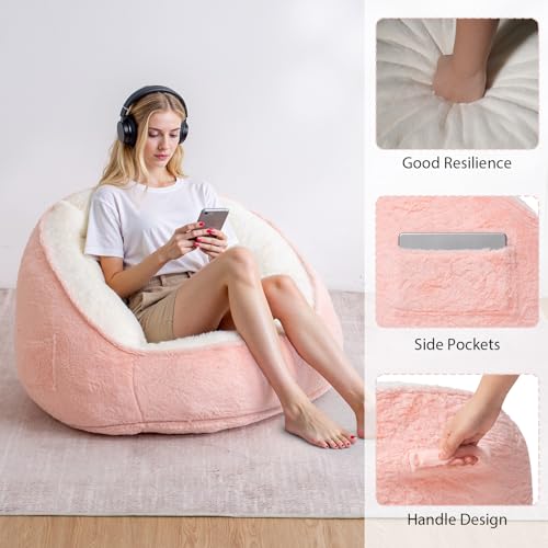 HOMMPA Bean Bag Chair for Teens Comfy Faux Fur Bean Bag Couch with Back Support Stuffed Lazy Floor Sofa for Living Room Bedroom Dorm Peach Pink — view 6
