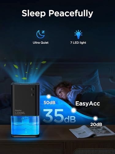 EasyAcc Dehumidifiers for Home Basements, 40oz Air Dehumidifier for Home(450sq ft) with Handle/7 LED Lights, Ultra Quiet & Auto Shut off Dehumidifiers for Bedroom Bathroom Closet RV 1200ml Black - 5