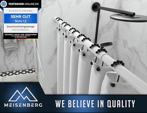 MEISENBERG Duschvorhangstange ohne Bohren 160-210cm, Silber, Ø 25 mm, Teleskop Gardinenstange Klemmen - Teleskopstange für Fenster, Dusche und Trennwand