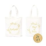 Pop Fizz Designs Bridesmaid Bags | 5 Bridesmaid Tote bags | 1 Maid of Honor Tote Bag (6 pack)