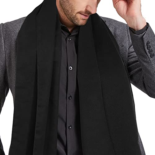 Scarf For Men Fall Winter Warm Scarves Soft Tassel Cashmere Feel Scarf Solid Black #TOP3