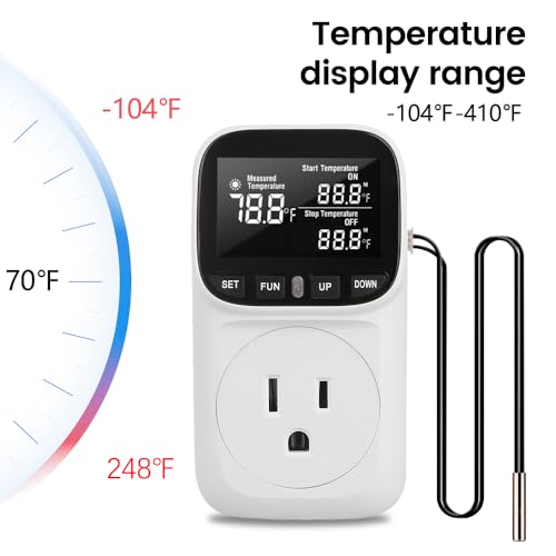 Image of Diymore Digital Plug in Thermostat Outlet Temperature Controller Electric Digital Thermostat Heating Cooling Mode Timer Socket 120V Heating Cooling Control 110V 15A Celsius Fahrenheit Display, White