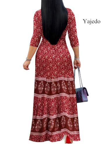 Image of Yajedo Womens Casual Summer Maxi Dress Plus Size Sexy Wrap V Neck 3 /4 Sleeve Sundress with Pockets