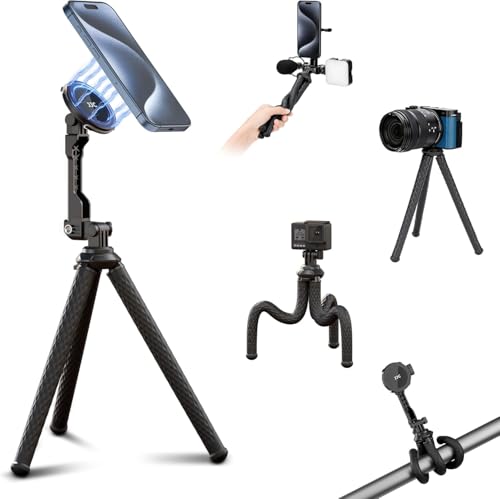 Magnetisches Flexibles Handy Stativ für iPhone 17/16/15/14/13/12,Abnehmbarer Stativ Handyhalterung für Smartphone & Action Cam,Magnet Handystativhalter für DJI Osmo Action 6/5 Pro/4/3 & Hero 13/12/11