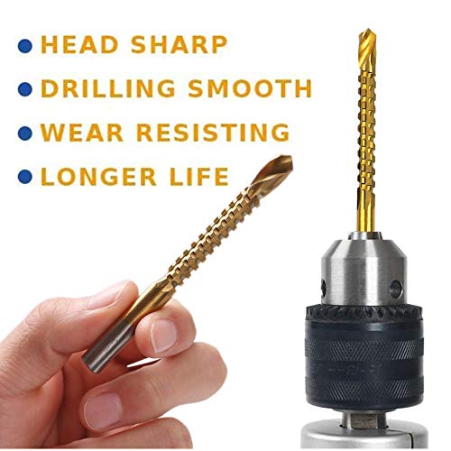 Kewayo 6Pcs Titanium Twist 3-8Mm Saw Drill Bit Set, High Speed Steel Pulling Carpenter Wood Metal Plastic Cutting Hole Sawtooth Twist Bits Groove Drills Tool #TOP4