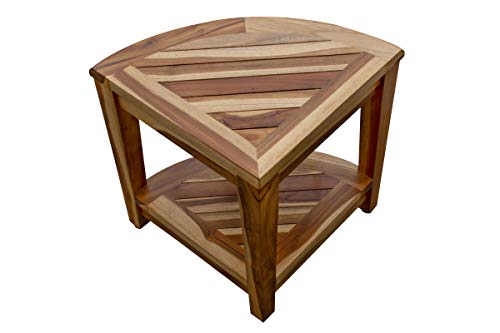 EcoDecors Oasis Teak Corner Shower Bench With Shelf, 16Lx16Wx18.5T, Natural