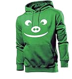 Generisch Sudadera con capucha para hombre con cabeza de cerdo con nariz típica, verde, XXL