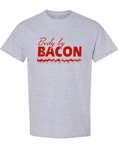 Body by Bacon T-Shirt Funny Food Lover Graphic Tee Novelty Humor for Big Guy Men Women Ash