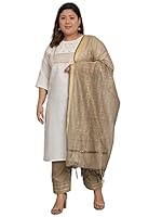 VredeVogel Women's Cotton Blend Plus Size Kurta Pant Set with Chanderi Dupatta (White_3XL)