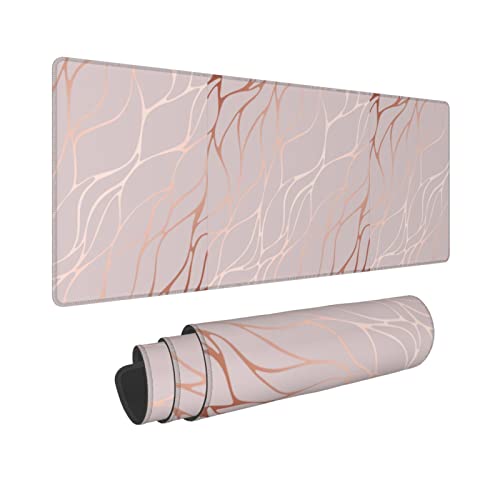 Image of Large Gaming Mouse Pad XL, Abstract Rose Marble Full Desk Mousepad with Stitched, Long Non-Slip Base Keyboard Pad, PC Laptop Computer Mat Gifts for Women Girl Office Decor, (Rose Gold, 31.5*11.8 In)