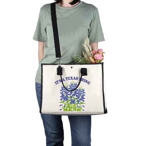 Image of JXGZSO It's a Texas Thing Bluebonnet and Yellow Rose of Texas Tote Bag Gift For Traveler