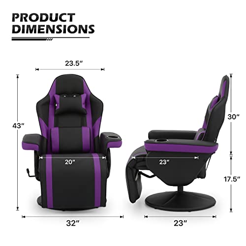 Monibloom Gaming Chair Recliner Ergonomic Adjustment Lumbar Support Swivel Reclining Game Chair Pu Leather Movie Theater Chair With Cup Holder For Rv Home Bedroom Small-Space Gaming Relaxing, Purple #TOP2