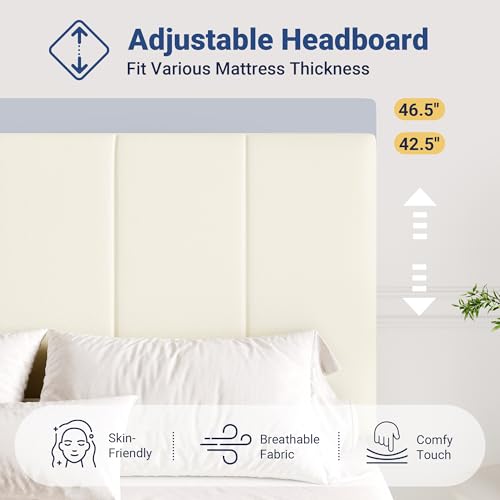 Image of Allewie Full Size Velvet Lift Up Hydrualic Storage Bed Frame, Cream