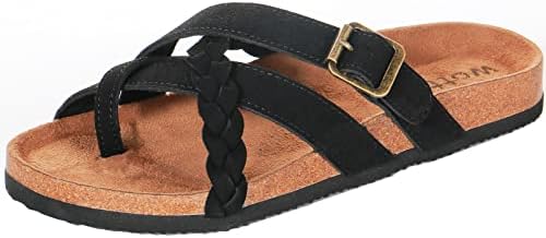 Zonsmo Womens Comfort Flat Slide Sandals Soft Footbed Arch Support Summer Casual Slip on Non-Slip Sandals for Beach Black Size 8