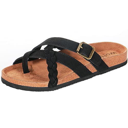 Zonsmo Womens Comfort Flat Slide Sandals Soft Footbed Arch Support Summer Casual Slip On Non-Slip Sandals For Beach Black Size 8 #TOP23