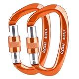 Azarxis Moschettoni Arrampicata 25 KN Moschettone in Alluminio Moschettone Alpinismo Discensore Arrampicata moschettone con ghiera (Arancione - 2 Pezzi)