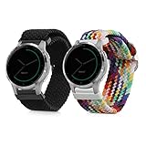 kwmobile Armband kompatibel mit Garmin vivomove 3S / vivoactive 4S - 2X Nylon Fitnesstracker Sportarmband Band in Schwarz Mehrfarbig