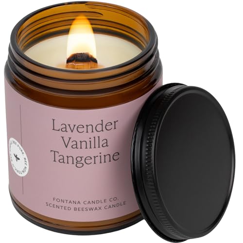 Fontana Candle Co Wood Wick Beeswax Jar Candle Lavender Vanilla Tangerine Made Safe with Coconut Oil & Pure Essential Oils 35+ Hrs Clean Burn Long Lasting and Non-Toxic Candles for Home & Room